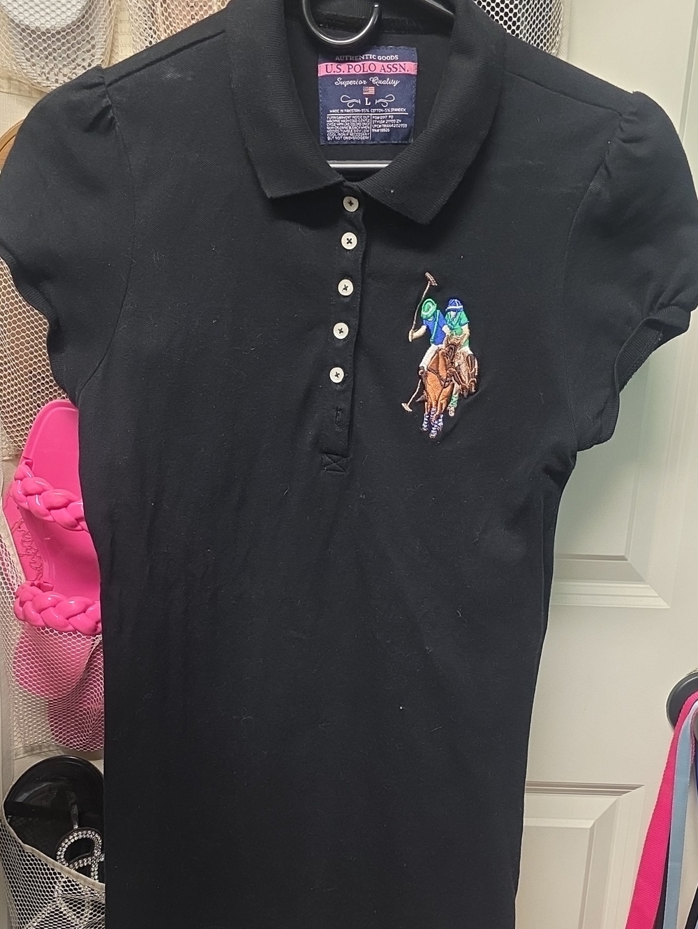 U.S. Polo Assn. Black Girls' Polo Shirt Dress with Embroidered Pony